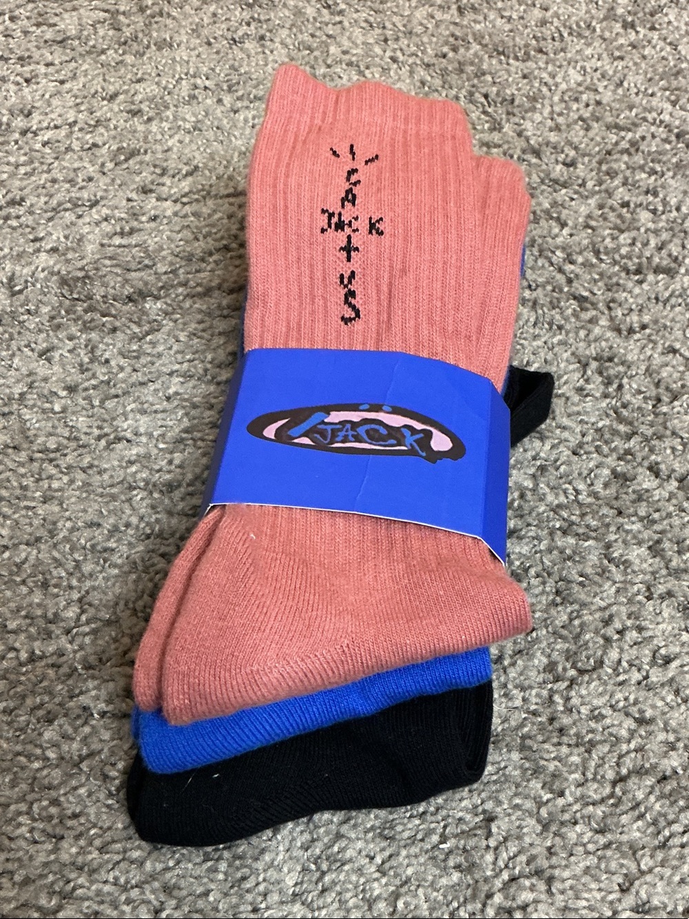 Rare Cactus Jack by Travis Scott Coral, Blue & Black Crew Sock 3-Pack